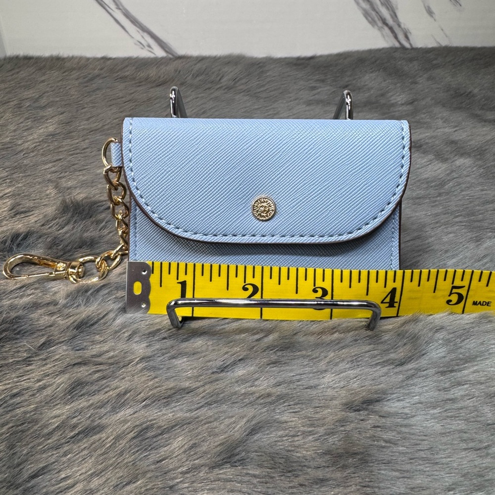 ANNE KLEIN Slate Blue Leather Card Holder Gold Chain Wallet
